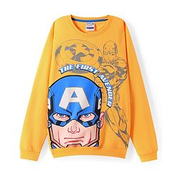 Pine Kids Marvel Terry Knit Full Sleeves Drop Shoulder  Sweatshirt with Captain America Graphics - Yellow