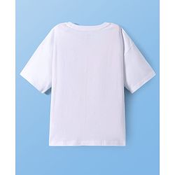 Pine Kids Disney Single Jersey Knit Half Sleeves Drop Shoulder Oversized T-Shirt with Disney Princes Graphics - White