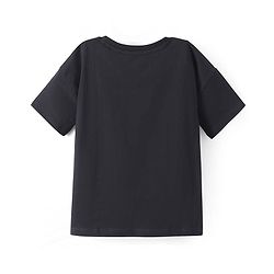 Pine Kids Disney Single Jersey Knit Half Drop Shoulder Sleeves Over Sized T-Shirt with Mickey Mouse Graphics & Foil Detailing - Black