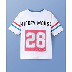 Pine Kids Disney Single Jersey Knit Half Drop Shoulder Sleeves Oversized T-Shirt With Mickey Mouse Graphics and Mesh Detailing - White