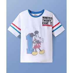 Pine Kids Disney Single Jersey Knit Half Drop Shoulder Sleeves Oversized T-Shirt With Mickey Mouse Graphics and Mesh Detailing - White