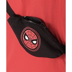 Pine Kids Marvel Light Weight Terry Knit Half Drop Shoulder Sleeves T-Shirt with Functional Bag Applique & Spider Man Print - Red