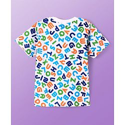 Pine Kids Single Jersey Knit Half Sleeves Night Suit With Alphabet Print - White