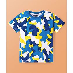 Pine Kids Single Jersey Knit Half Sleeves Night Suit With Camouflage Print - White