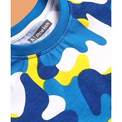 Pine Kids Single Jersey Knit Half Sleeves Night Suit With Camouflage Print - White