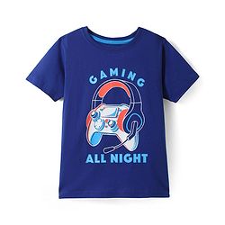 Pine Kids Single Jersey Knit Half Sleeves Night Suit With Gaming Controller & Headphones Print - Navy Blue