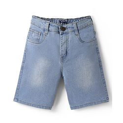 Pine Kids Woven Above Knee Length Washed Denim Shorts - Blue
