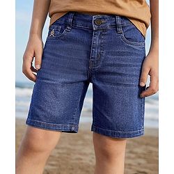 Pine Kids Above Knee Length Washed Denim Shorts - Navy Blue
