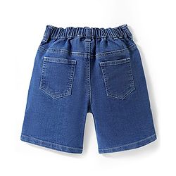 Pine Kids Denim Woven Above Knee Length Washed Shorts with Good Vibes Embroidery - Blue