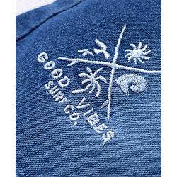 Pine Kids Denim Woven Above Knee Length Washed Shorts with Good Vibes Embroidery - Blue