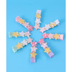 Pine Kids Hair Pins And Clips With Stars Applique Pack of 8 - Multicolor