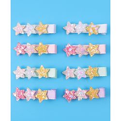 Pine Kids Hair Pins And Clips With Stars Applique Pack of 8 - Multicolor