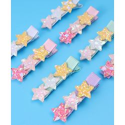Pine Kids Hair Pins And Clips With Stars Applique Pack of 8 - Multicolor