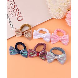 Pine Kids Hair Rubber Bands With Bow Applique Pack of 6 - Multicolour