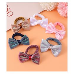 Pine Kids Hair Rubber Bands With Bow Applique Pack of 6 - Multicolour