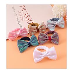 Pine Kids Hair Rubber Bands With Bow Applique Pack of 6 - Multicolour