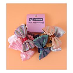 Pine Kids Hair Rubber Bands With Bow Applique Pack of 6 - Multicolour