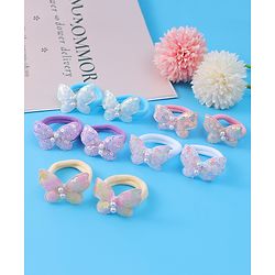 Pine Kids Hair Rubber Bands  with Butterfly Applique Free Size Pack of 10 - Light Blue