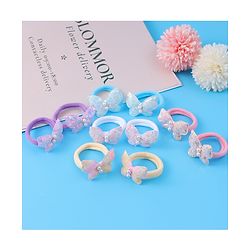 Pine Kids Hair Rubber Bands  with Butterfly Applique Free Size Pack of 10 - Light Blue