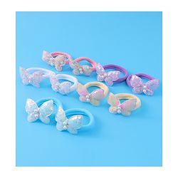 Pine Kids Hair Rubber Bands  with Butterfly Applique Free Size Pack of 10 - Light Blue