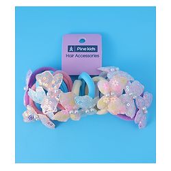 Pine Kids Hair Rubber Bands  with Butterfly Applique Free Size Pack of 10 - Light Blue