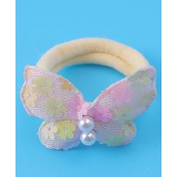 Pine Kids Hair Rubber Bands  with Butterfly Applique Free Size Pack of 10 - Light Blue