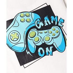 Pine Kids Cotton Knit Half Sleeves T-Shorts & Shorts Set with Gaming Print - White & Lime