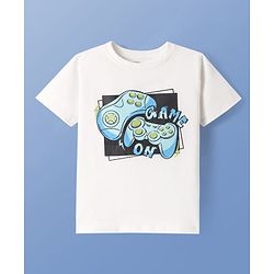 Pine Kids Cotton Knit Half Sleeves T-Shorts & Shorts Set with Gaming Print - White & Lime