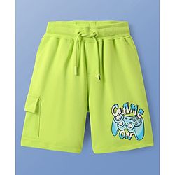 Pine Kids Cotton Knit Half Sleeves T-Shorts & Shorts Set with Gaming Print - White & Lime