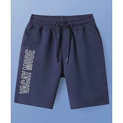 Pine Kids Cotton Knit  Half Sleeves  T-Shirt & Shorts Set with Hawaii Text Print - Navy Blue