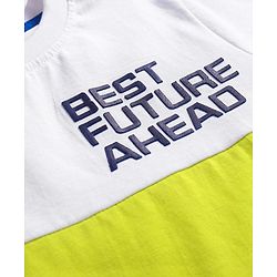 Pine Kids Cotton Woven Half Sleeves Cut & Sew Designed T-Shirt & Lounge Pant Set with Text Print - White & Lime Green