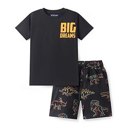 Pine Kids Single Jersey Knit Half Sleeves Night Suit With Dino Print - Black