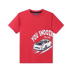 Pine Kids Single Jersey Knit Half Sleeves Night Suit With Car Print - Red