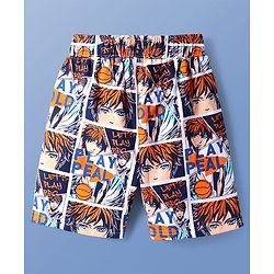 Pine Kids Single Jersey Knit Half Sleeves Shorts Night Suit With Rugby Ball Print - White