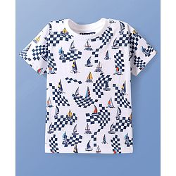 Pine Kids Single Jersey Knit Half Sleeves Shorts Night Suit with Ship Print - White