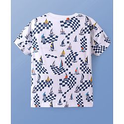 Pine Kids Single Jersey Knit Half Sleeves Shorts Night Suit with Ship Print - White