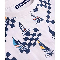Pine Kids Single Jersey Knit Half Sleeves Shorts Night Suit with Ship Print - White