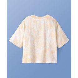 Pine Kids Cotton Knit Half Drop Shoulder Sleeves T-Shirt with Text Print - Peach