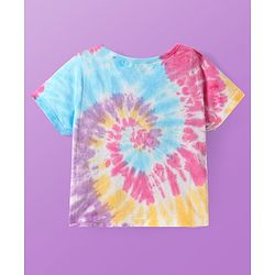 Pine Kids Cotton Knit Half Sleeves Text Printed T-Shirt with Bow Detailing - Pink Blue & Yellow