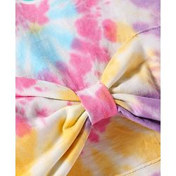 Pine Kids Cotton Knit Half Sleeves Text Printed T-Shirt with Bow Detailing - Pink Blue & Yellow