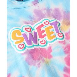 Pine Kids Cotton Knit Half Sleeves Text Printed T-Shirt with Bow Detailing - Pink Blue & Yellow