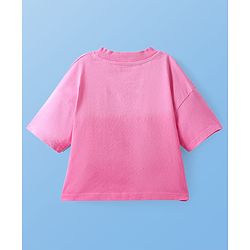 Pine Kids Cotton Knit Half Drop Shoulder Sleeves T-Shirt with Text Print - Dark Pink