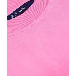 Pine Kids Cotton Knit Half Drop Shoulder Sleeves T-Shirt with Text Print - Dark Pink