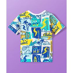 Pine Kids Cotton Knit Half Sleeves T-Shirt with Beach Theme - White