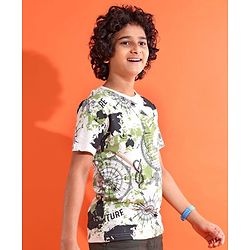 Pine Kids Cotton Knit Half Sleeves T-Shirt with Abstract Print - White