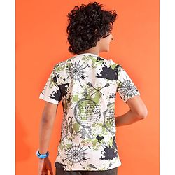 Pine Kids Cotton Knit Half Sleeves T-Shirt with Abstract Print - White