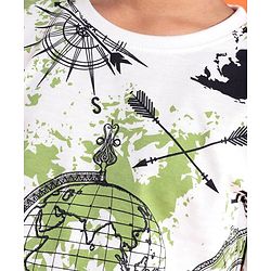 Pine Kids Cotton Knit Half Sleeves T-Shirt with Abstract Print - White