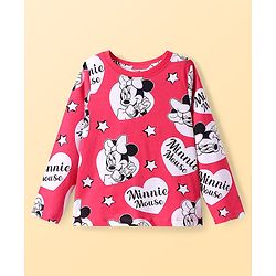 Pine Kids Disney Single Jersey Knit Full Sleeves Nightsuit Set With Minnie Mouse Graphics - Red