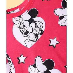 Pine Kids Disney Single Jersey Knit Full Sleeves Nightsuit Set With Minnie Mouse Graphics - Red
