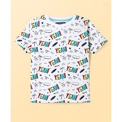 Pine Kids Single Jersey Knit Half Sleeves Night Suit With Text Print - White